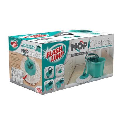 Imagem de Balde Mop Esfregão Completo e Refil + Refil Mop Giratório Tira Pó e Limpeza Pesada e Cabo Extensor