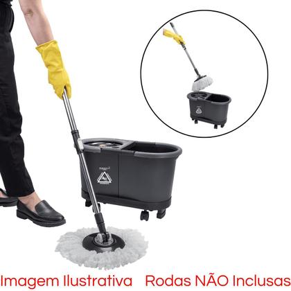 Imagem de Balde Mop Esfregão Giratório Perfect Cesto Inox 360 Black 2 Águas Rodo Limpeza Mopi