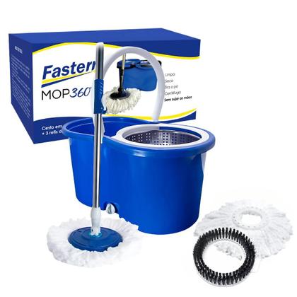 Imagem de Balde Mop Pro 360 Inox Giratório Para Limpeza Geral 12L C/ 3 Refil FST013 - Fasterr