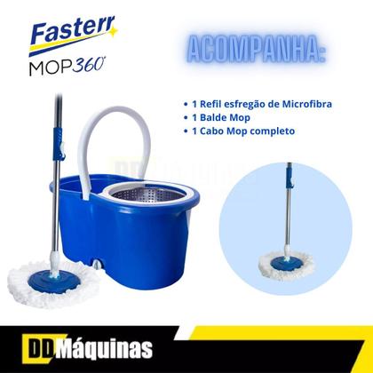 Imagem de Balde Mop Pro 360 Inox Giratório Para Limpeza Geral 12L Sem Refil FST012 - Fasterr