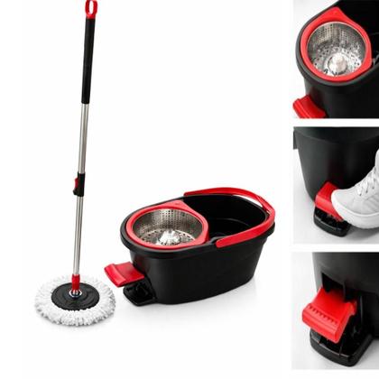Imagem de Balde mop turbo com pedal giratório 13l inox 360  kit limpeza profissional com rodas e esfregão centrífugo lava e seca