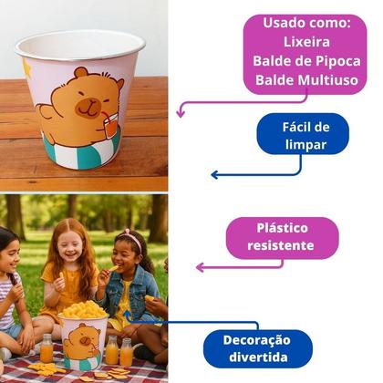 Imagem de Balde Multiuso Estampas Divertida Capivara Fofinha Pipoca E Decoração Organização