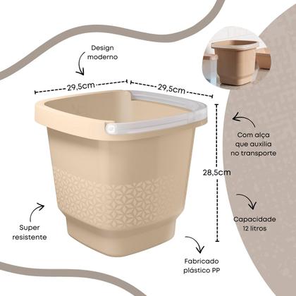 Imagem de Balde Multiuso Para Limpeza Lavanderia 12 Litros Capuccino Com Alça Transparente UZ415-CAP