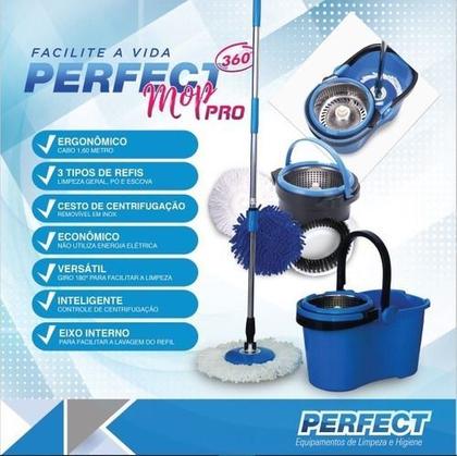 Imagem de Balde Perfect Mop Pro 360 Inox C/3 Refis Cabo De 1,60mt