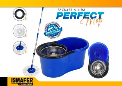 Imagem de Balde Perfect Mop Pro 360 Inox Para Limpeza De Piso Esfregão Com 3 Refis 