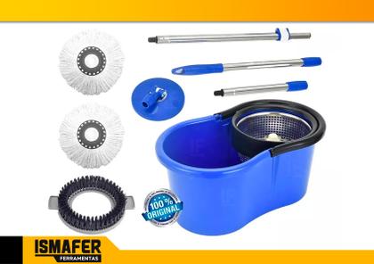 Imagem de Balde Perfect Mop Pro 360 Inox Para Limpeza De Piso Esfregão Com 3 Refis 