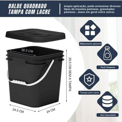 Imagem de Balde Quadrado 16L Para Armazenar Liquido Com Tampa
