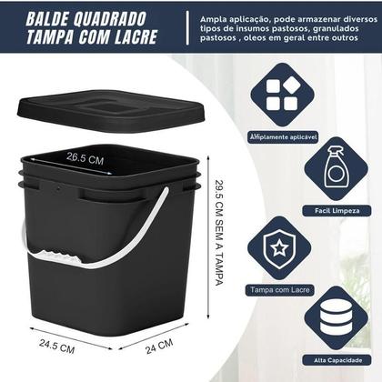 Imagem de Balde Quadrado 16L Para Selador Quimico Com Tampa