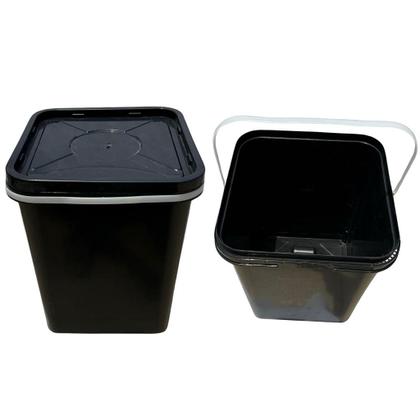 Imagem de Balde Quadrado de Plástico 18 Litros com Tampa de Segurança e Alça - Kit com 2 Peças