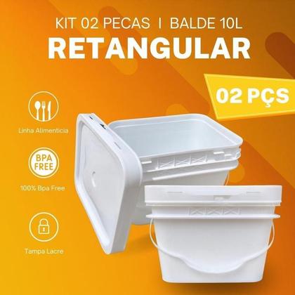 Imagem de Balde Retangular 10L Alimentício Com Alça Plástica 2 Pçs