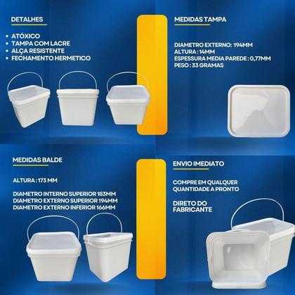 Imagem de Balde Retangular 3.6 Lts Com Tampa Da Growpack - 20 Pçs