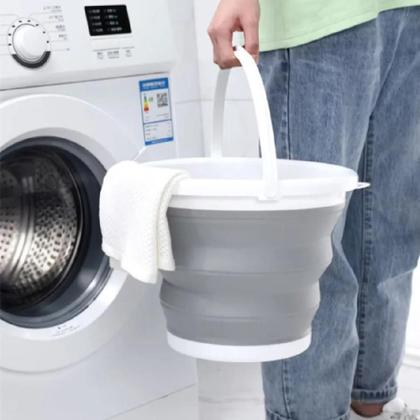 Imagem de Balde retratil ecologico portatil 10 litros com alca plastica para cozinha banheiro e lavanderia cinza