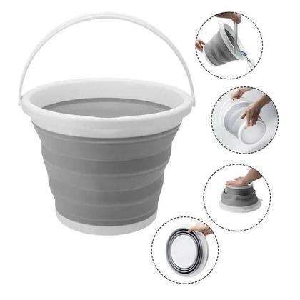 Imagem de Balde retratil ecologico portatil 10 litros com alca plastica para cozinha banheiro e lavanderia cinza
