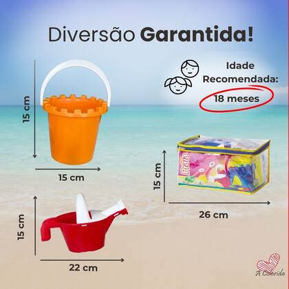 Imagem de Baldinho de Praia Balde Infantil Kit com Forminhas e Regador Barquinho Brinquedo Menino Menina