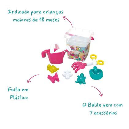 Imagem de Baldinho Kit Praia Areia Com Acessórios Monte Líbano - Balde Regador Rastelo Forminhas