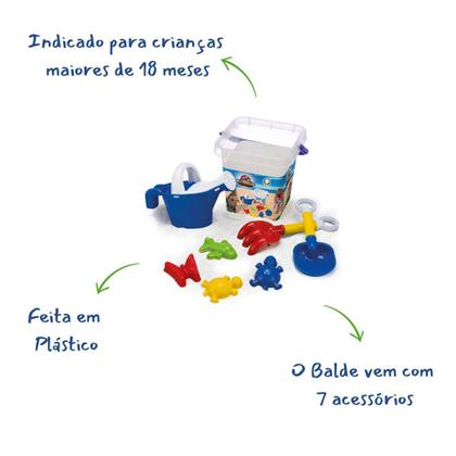 Imagem de Baldinho Kit Praia Areia Com Acessórios Monte Líbano - Balde Regador Rastelo Forminhas