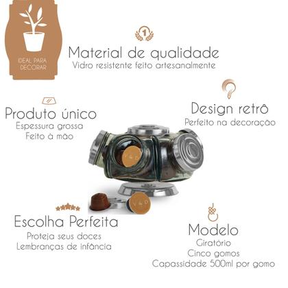 Baleiro de Vidro Médio Prata Giratório Bomboniere Antigo - Vidro & Decor Imagem de Baleiro de Vidro Médio Prata Giratório Bomboniere Antigo