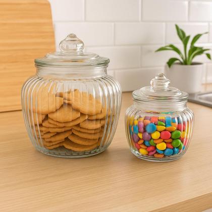 Imagem de Baleiro Vidro Canelado Transparente Decor Tampa Hermética 600ml - Tuut