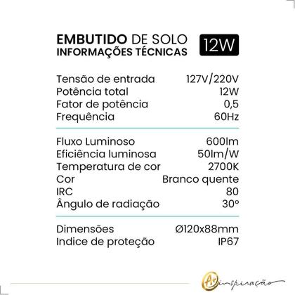 Imagem de Balizador De Embutir Solo Piso Led 2700K 12W Externo Ip67