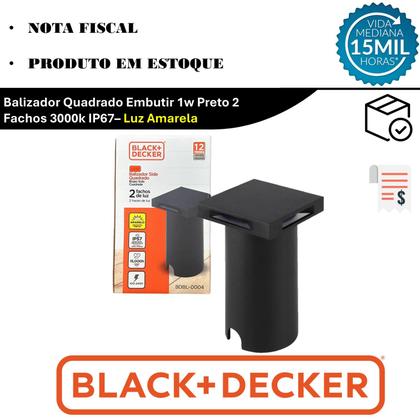 Imagem de Balizador Quadrado Embutir 1w Preto 2 Fachos 3000k IP67