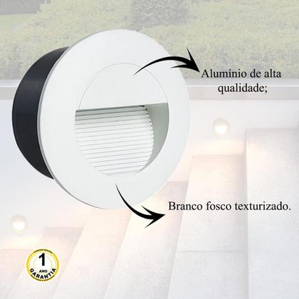 Imagem de Balizador Redondo De Embutir Parede Branco Led Escada Lup90