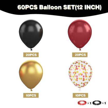 Imagem de Balões de Festa Sowide - Preto, Bordô e Dourado - 60 Unidades de 30cm