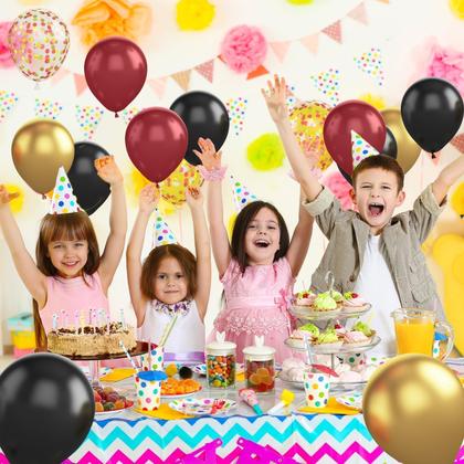 Imagem de Balões de Festa Sowide - Preto, Bordô e Dourado - 60 Unidades de 30cm