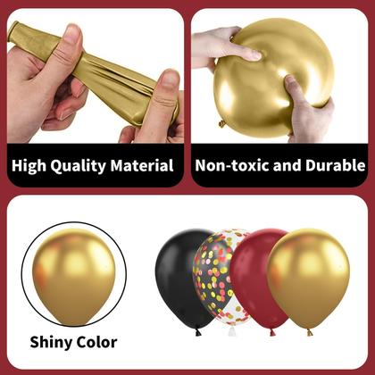 Imagem de Balões de Festa Sowide - Preto, Bordô e Dourado - 60 Unidades de 30cm