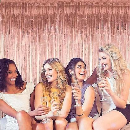 Imagem de Balões de ouro rosa feliz aniversário balões conjunto de cortina de ouropel decoração de festa de aniversário de casamento