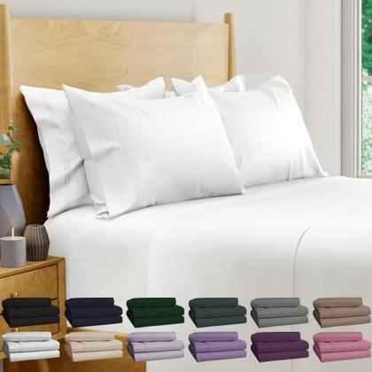 Imagem de BAMPURE 100% Organic Certified Bamboo Sheets Queen - Conjunto de 6 peças - Superior Soft & Cooling Sheets - Até 16'' Deep Pocket - Luxury Series 1 Flat Sheet, 1 Fitting Sheet, 4 Pillowcases (Queen White)