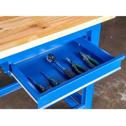 Imagem de Bancada aberta com 02 gavetas e tampo de madeira pinus - RLL-210A (Azul)