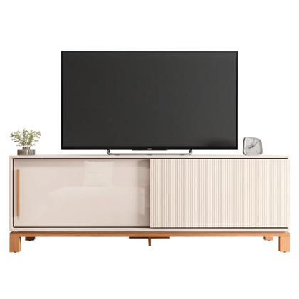 Imagem de Bancada Átomo 179,4cm para TV até 65 com 2 Portas de Correr Ripadas MDP OffWhite/Freijo G11 - Gran Belo