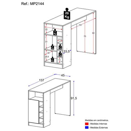 Imagem de Bancada Balcão Mesa de Cozinha com Adega e 1 Porta Multimóveis MP2144