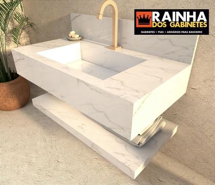 Imagem de Bancada Banheiro Porcelanato 80cm Com Válvula Oculta Branco Cor:Branco