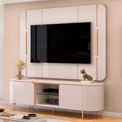 Imagem de Bancada com Painel para Tvs até 65 Polegadas DJ Móveis Adele com LED e 2 Portas
