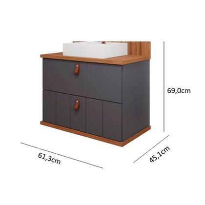 Imagem de Bancada de Banheiro Balcão Milano 1 Porta e 1 Gaveta c/ Cuba 60cm Titanium/Freijo - MGM