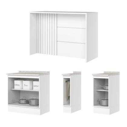 Imagem de Bancada de Cozinha Kit Ilha Gourmet Americana 3 Portas Ripado Branco - Henn
