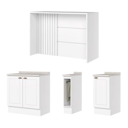 Imagem de Bancada de Cozinha Kit Ilha Gourmet Americana 3 Portas Ripado Branco - Henn