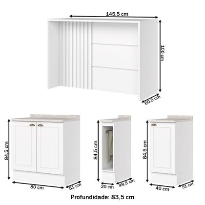 Imagem de Bancada de Cozinha Kit Ilha Gourmet Americana 3 Portas Ripado Branco - Henn