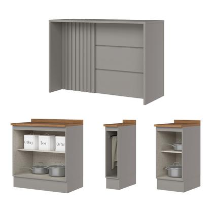Imagem de Bancada de Cozinha Kit Ilha Gourmet Americana 3 Portas Ripado Nature/Cinza - Henn
