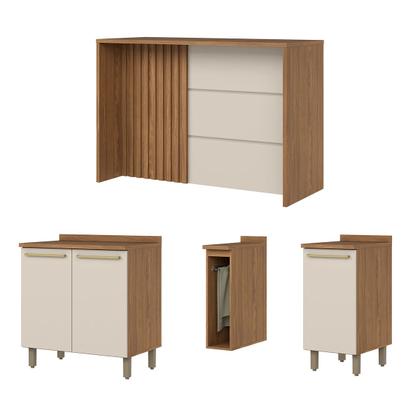 Imagem de Bancada de Cozinha Kit Ilha Gourmet Requinte 3 Portas Ripado Nature/Areia - Henn