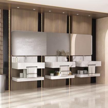 Imagem de Bancada de Porcelanato para Banheiro com Toalheiro e Cuba Esculpida 70cm Ripy Yescasa Branco/Calacata