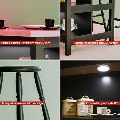 Imagem de Bancada gourmet ilha Cozinha+ kit luz+2 Banq. Ditália CD1019