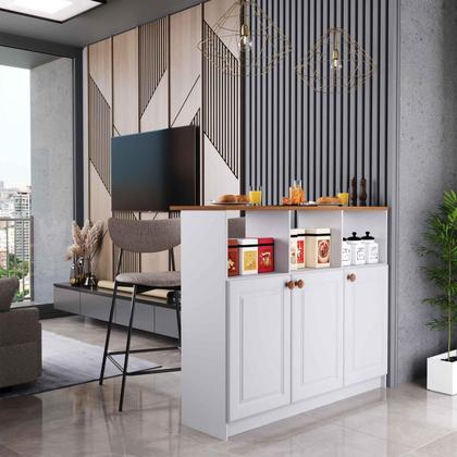 Imagem de Bancada Ilha 3 Portas 1,20 Com Nicho 6206 Branco com Freijó  - Rede Móveis