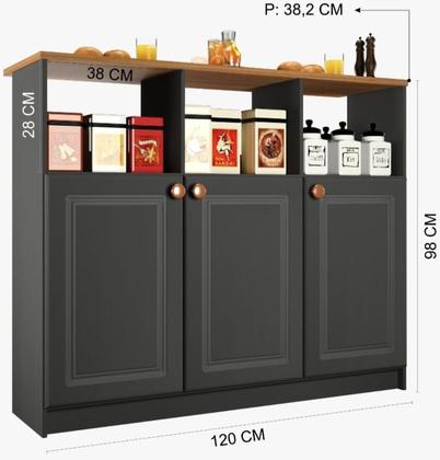 Imagem de Bancada Ilha 3 Portas 1,20 Com Nicho 6206 Cinza com Freijó  - Rede Móveis