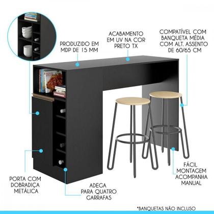 Imagem de Bancada Ilha Cozinha Gourmet 136x92cm Mdp 0535 Menu Móveis Preto