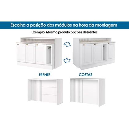 Imagem de Bancada Ilha Cozinha Gourmet Americana c/ 3 Portas 145cm Branco - Henn
