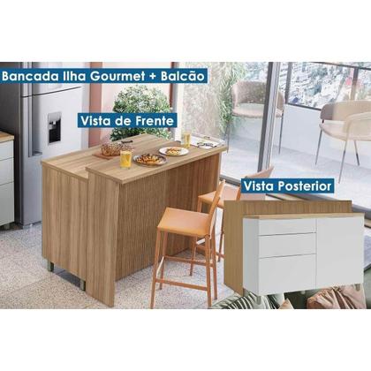 Imagem de Bancada Ilha Cozinha Marquesa c/ 1 Porta e 3 Gavetas 120cm Branca/Nature - Nesher