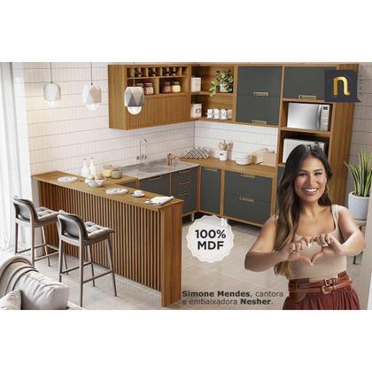 Imagem de Bancada Ilha Cozinha Painel Gourmet Imperatriz Ripado 120cm Freijó - Nesher