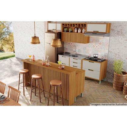 Imagem de Bancada Ilha Cozinha Painel Gourmet Imperatriz Ripado 200cm Freijó - Nesher